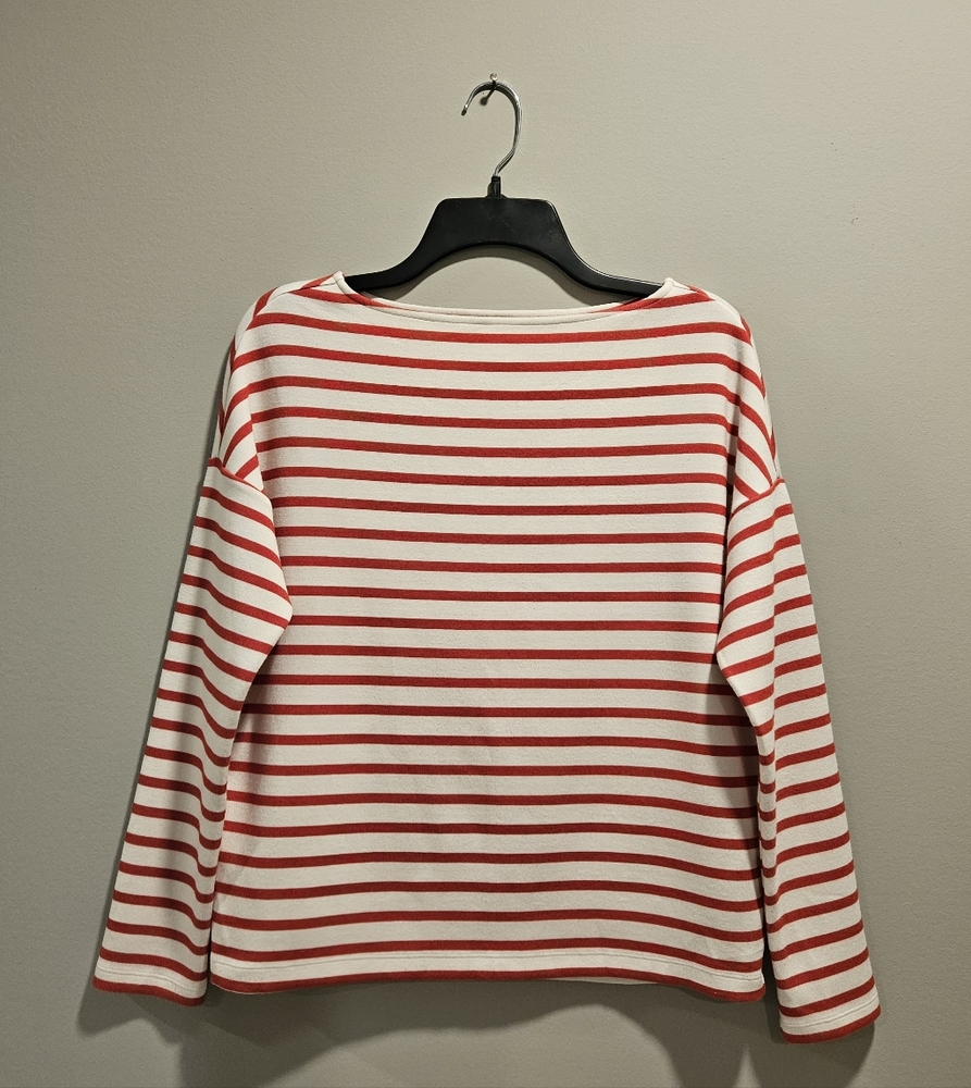 SPANX Airessentials White and Red Boat Neck Striped Top